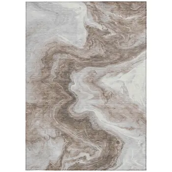 5' X 8' Taupe And Silver Abstract Washable Indoor Outdoor Area Rug