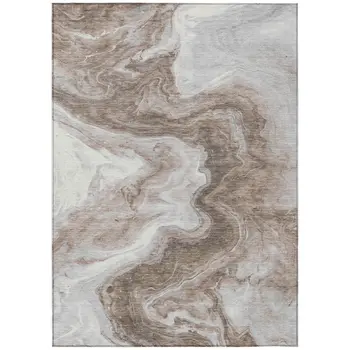 8' X 10' Taupe And Silver Abstract Washable Indoor Outdoor Area Rug