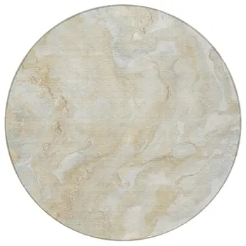 8' Beige And Silver Round Abstract Washable Indoor Outdoor Area Rug