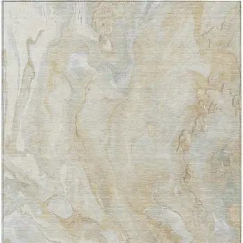 10' X 14' Beige And Silver Abstract Washable Indoor Outdoor Area Rug