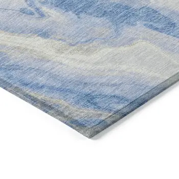 3' X 5' Blue And Silver Abstract Washable Indoor Outdoor Area Rug
