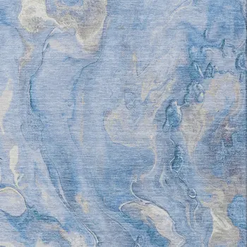 3' X 5' Blue And Silver Abstract Washable Indoor Outdoor Area Rug