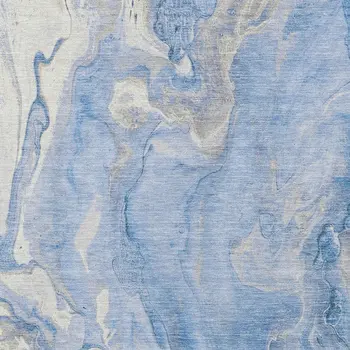 5' X 8' Blue And Silver Abstract Washable Indoor Outdoor Area Rug