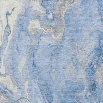 8' X 10' Blue And Silver Abstract Washable Indoor Outdoor Area Rug