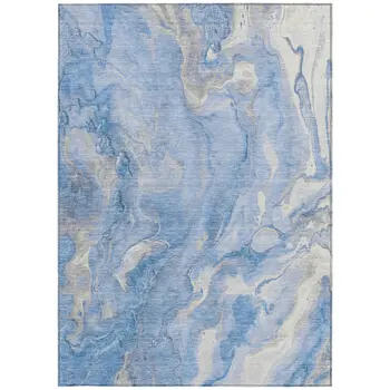 9' X 12' Blue And Silver Abstract Washable Indoor Outdoor Area Rug