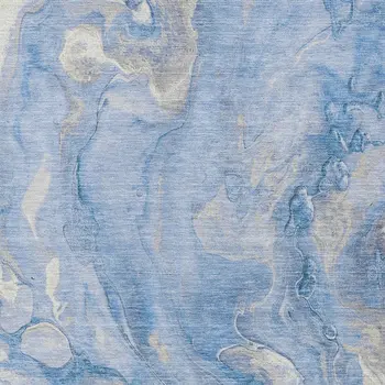 10' X 14' Blue And Silver Abstract Washable Indoor Outdoor Area Rug
