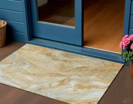 3' X 5' Gold And Silver Abstract Washable Indoor Outdoor Area Rug