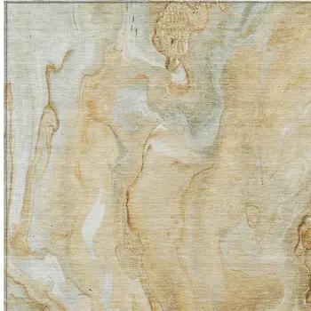 3' X 5' Gold And Silver Abstract Washable Indoor Outdoor Area Rug