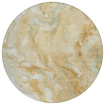 8' Gold And Silver Round Abstract Washable Indoor Outdoor Area Rug