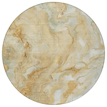 8' Gold And Silver Round Abstract Washable Indoor Outdoor Area Rug