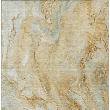 8' X 10' Gold And Silver Abstract Washable Indoor Outdoor Area Rug