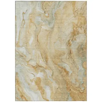 8' X 10' Gold And Silver Abstract Washable Indoor Outdoor Area Rug