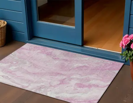 3' X 5' Pink And Silver Abstract Washable Indoor Outdoor Area Rug