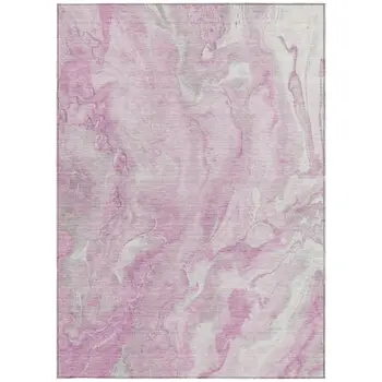 5' X 8' Pink And Silver Abstract Washable Indoor Outdoor Area Rug