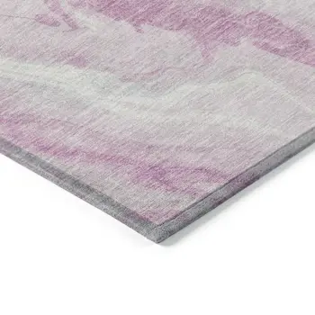 9' X 12' Pink And Silver Abstract Washable Indoor Outdoor Area Rug