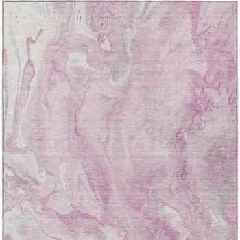 9' X 12' Pink And Silver Abstract Washable Indoor Outdoor Area Rug