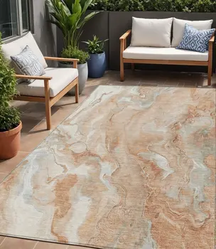 5' X 8' Salmon And Silver Abstract Washable Indoor Outdoor Area Rug