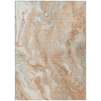 5' X 8' Salmon And Silver Abstract Washable Indoor Outdoor Area Rug