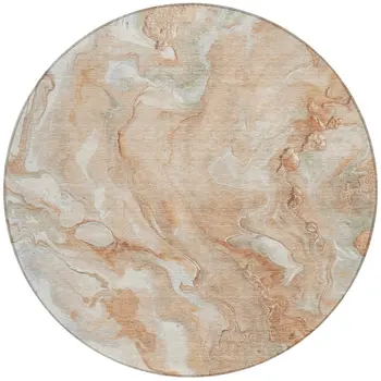 8' Salmon And Silver Round Abstract Washable Indoor Outdoor Area Rug