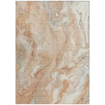 10' X 14' Salmon And Silver Abstract Washable Indoor Outdoor Area Rug