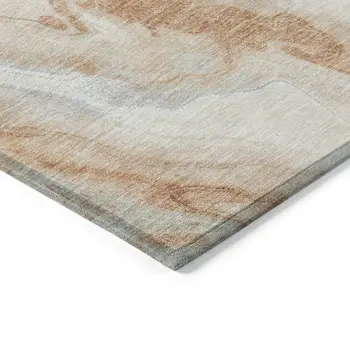 10' X 14' Salmon And Silver Abstract Washable Indoor Outdoor Area Rug