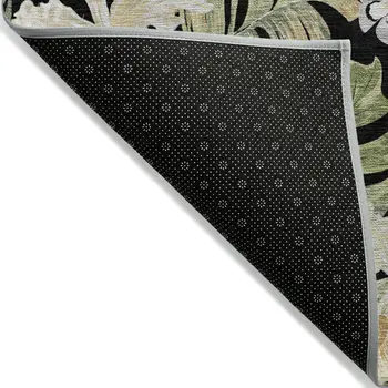5' X 8' Black Beige And Fern Green Botanical Leaves Washable Indoor Outdoor Area Rug