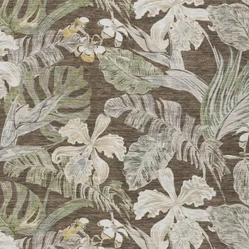 3' X 5' Brown Beige And Olive Green Botanical Leaves Washable Indoor Outdoor Area Rug