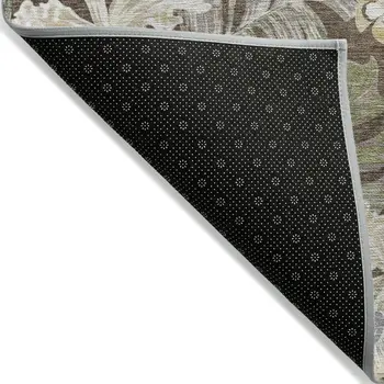 5' X 8' Brown Beige And Olive Green Botanical Leaves Washable Indoor Outdoor Area Rug