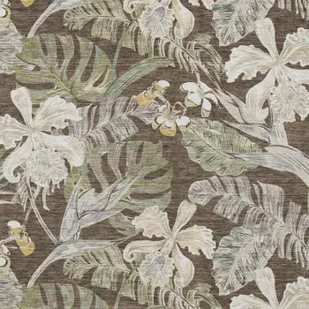8' X 10' Brown Beige And Olive Green Botanical Leaves Washable Indoor Outdoor Area Rug