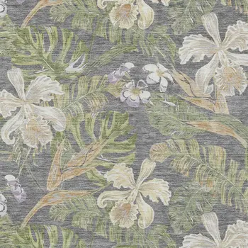 8' X 10' Gray Beige And Olive Green Botanical Leaves Washable Indoor Outdoor Area Rug