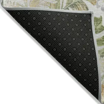 3' X 5' Ivory Wheat And Olive Green Botanical Leaves Washable Indoor Outdoor Area Rug