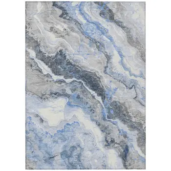 5' X 8' Blue And Silver Abstract Washable Indoor Outdoor Area Rug