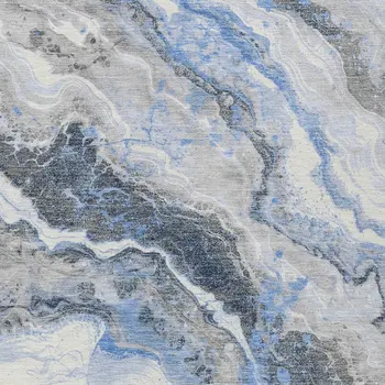 9' X 12' Blue And Silver Abstract Washable Indoor Outdoor Area Rug