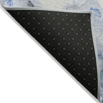 10' X 14' Blue And Silver Abstract Washable Indoor Outdoor Area Rug