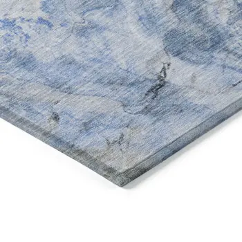 10' X 14' Blue And Silver Abstract Washable Indoor Outdoor Area Rug