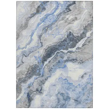 10' X 14' Blue And Silver Abstract Washable Indoor Outdoor Area Rug