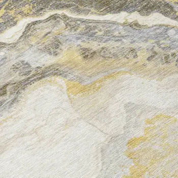 5' X 8' Gold And Silver Abstract Washable Indoor Outdoor Area Rug