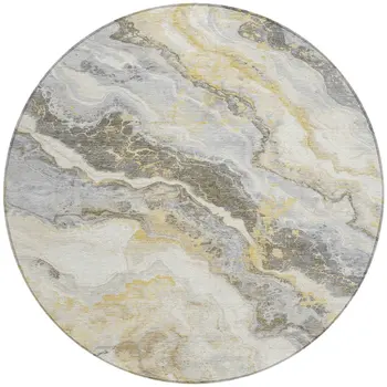 8' Gold And Silver Round Abstract Washable Indoor Outdoor Area Rug