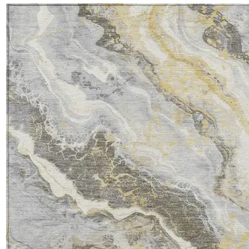 8' X 10' Gold And Silver Abstract Washable Indoor Outdoor Area Rug