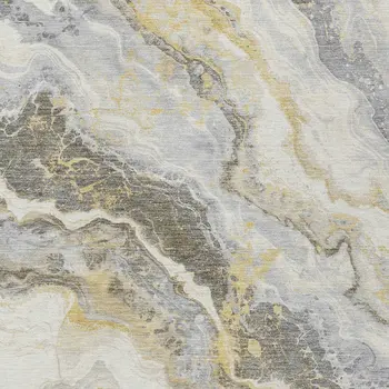 10' X 14' Gold And Silver Abstract Washable Indoor Outdoor Area Rug