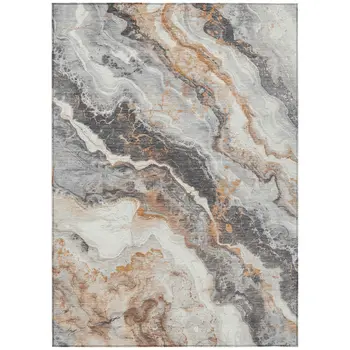 5' X 8' Silver And Copper Abstract Washable Indoor Outdoor Area Rug