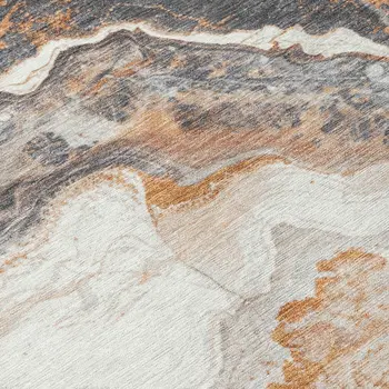 8' Silver And Copper Round Abstract Washable Indoor Outdoor Area Rug