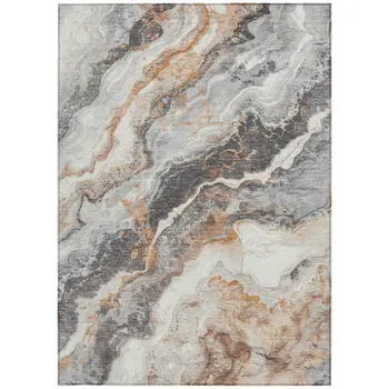 8' X 10' Silver And Copper Abstract Washable Indoor Outdoor Area Rug