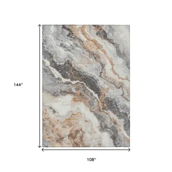 9' X 12' Silver And Copper Abstract Washable Indoor Outdoor Area Rug