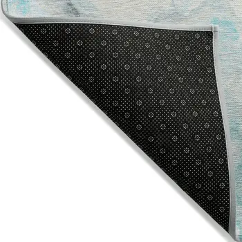 8' X 10' Teal Blue And Silver Abstract Washable Indoor Outdoor Area Rug