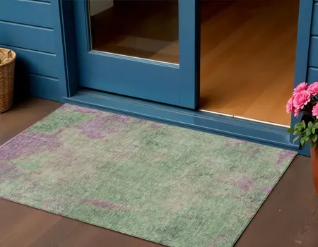 3' X 5' Artichoke Green And Eggplant Abstract Washable Indoor Outdoor Area Rug
