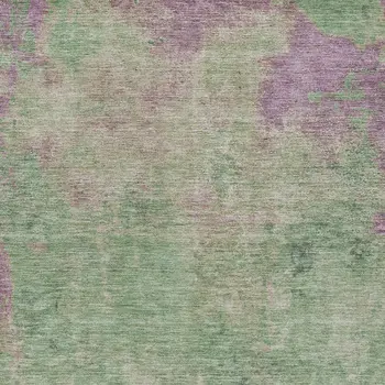 5' X 8' Artichoke Green And Eggplant Abstract Washable Indoor Outdoor Area Rug