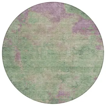 8' Artichoke Green And Eggplant Round Abstract Washable Indoor Outdoor Area Rug
