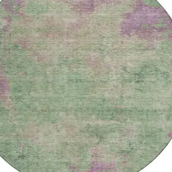8' Artichoke Green And Eggplant Round Abstract Washable Indoor Outdoor Area Rug