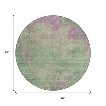 8' Artichoke Green And Eggplant Round Abstract Washable Indoor Outdoor Area Rug